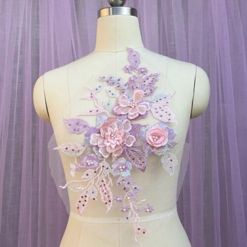 1Pcs 42*23.5cm Multi-color large beaded 3D lace flower DIY Wedding corsage turban jewelry dress patch accessories W460