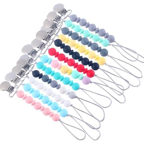 1pcs Silicone Pacifier Chain Round Metal Pacifier Clip Silicone Teether Beads Baby Pacifier Holders Infant Dummy Nipple Holder