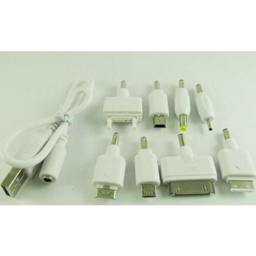 10pcs White USB Charge Cable with 8 DC Adapters for Cell Phones PSP MP3 Kit