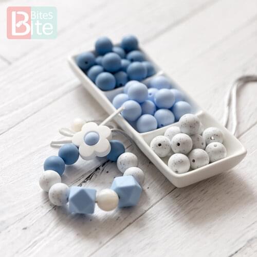 10pcs 15mm Baby Silicone Beads Granite Pearl Beads DIY Baby Teething Necklace Bracelet Pacifier Chain Accessories Teething Toys