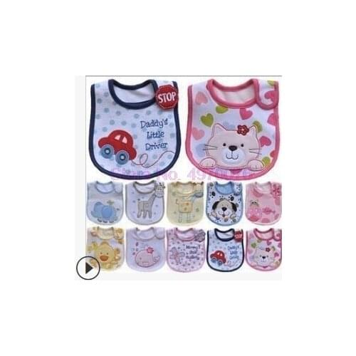 DHL 100pcs Cute Cartoon Pattern Toddler Baby Waterproof Saliva Towel Cotton Fit 0-3 Years Old Infant Burp Cloths Feeding