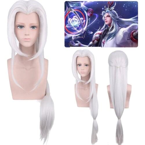 100cm Arena Of Valor: 5v5 Arena Game Silver White Long Straight Cosplay Wig Synthetic Hair Perucas Ancient Chinese Party Wigs