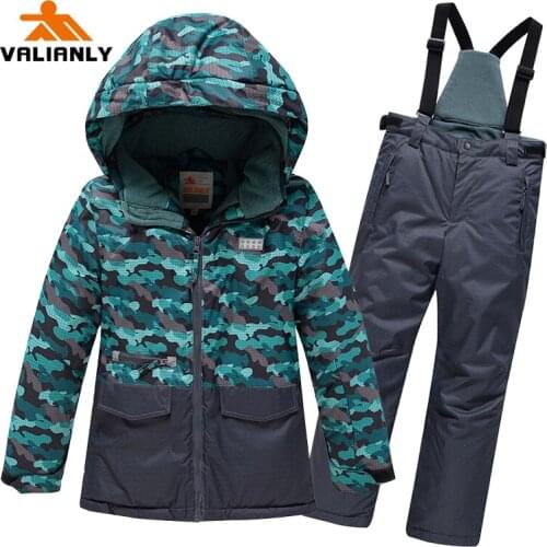 2021 VALIANLY Boys Winter Ski Suit Children Snow Suit Skiing Jacket Pants Waterproof Windproof Snowboarding Sets Boys Clothing