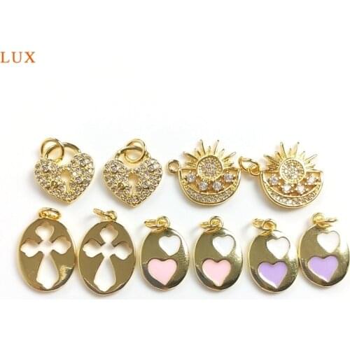 5pcs Shiny Cubic Zircon Tiny Various Pendant Necklaces For Women Jewelry Gold Brass Dainty Heart Pendant Jewelry Bridesmaid Gift