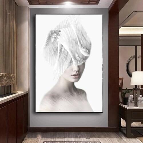 Abstract Beautiful Angel Feather Woman Modern Canvas Paintings Poster and Prints Wall Art Picture Living Room Home Decor Cuadros