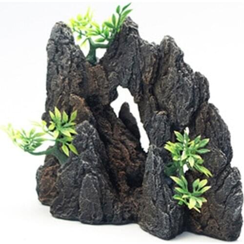 Aquarium Mountain View Stone Ornament Tree Rock Cave Landscape, Resin Artificial Fish Tank Decoration Accessories