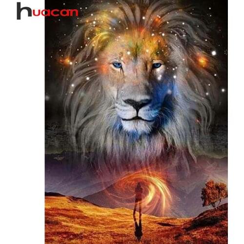 Huacan 5d Diamond Painting Mosaic Lion Fantasy Home Decor Diamond Embroidery Animal Cross Stitch Wall Stickers