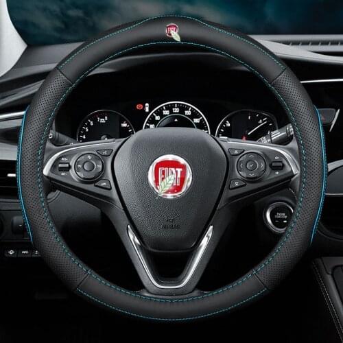 Car Genuine Leather Steering Wheel Covers for FIAT 500 500e 500c Punto Bravo Ottimo Linea Freemont Viaggio 2007-2019 Accessories