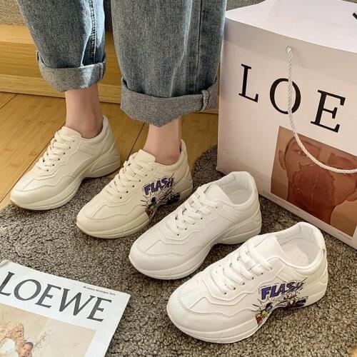 Lace Up White Sports Women Round Toe Chunky Sneakers Womens 2021 Ladies Trainers Leather Platform Sneakers Women