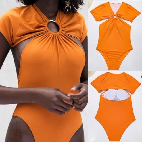 SAGACE Cut out bikini solid one piece swimsuit summer fashion sports swimsuit bañadores mujer 2021 bikini set