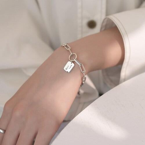 925 Sterling Silver Letter Luck Square Brand Bracelet For Men Women Thick Chain Retro Niche Disc Bracelet Wholesale S-B572