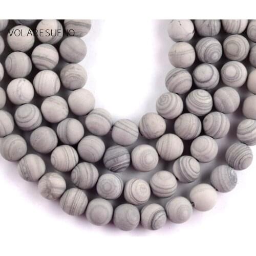 Natural Stone Dull Polish Matter Grey Line Stone Beads Round Spacer Loose Beads For Jewelry Making Diy Bracelet 6/8/10mm 15"