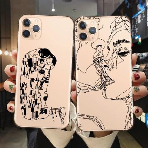 Kiss More Often Line Drawing Art Love Soft Case For iPhone11 Pro Max X XR Xs Max 6 6s 7 8 Plus Cute Girly Line Abstract Cover