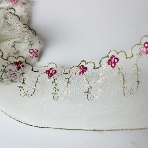 6 yards 9.0 cm Mesh Embroidered Flower Lace Trims for Costumes Wedding Dress Trimmings Sewing Accessories