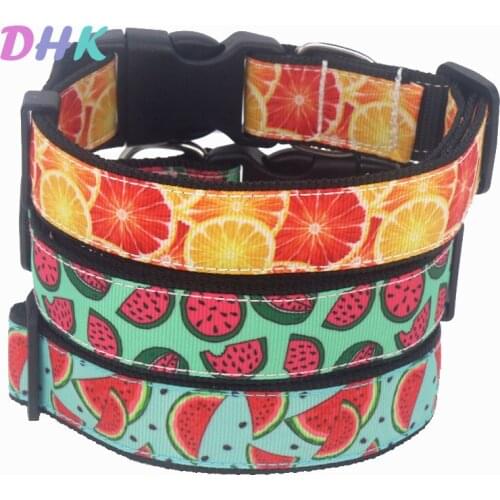 DHK 1'' 25mm Dog Collar Pink Fruit Orange Watermelon Personalized Adjustable High Quality Ribbons Pet Collars E1979