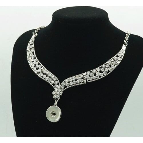 Fashion simple Rhinestone Elegant snap necklace 50cm fit 18MM snap buttons jewelry wholesale DJ0089