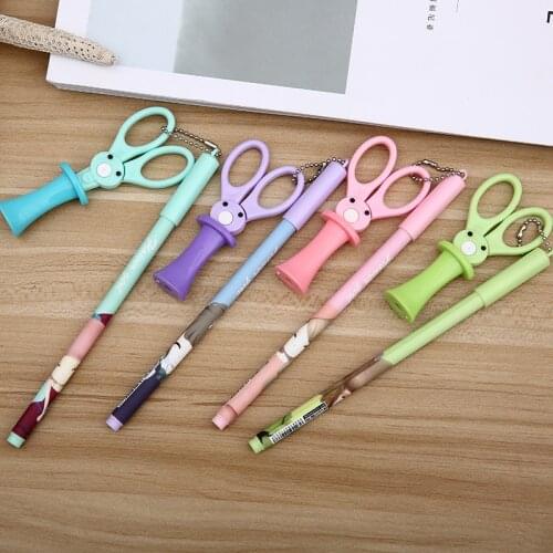 Ellen Brook 1PCS Flower Sweet Girl With Scissor Pendant 0.5mm Gel Pen Black Ink Birthday Party Gift Christmas Gift
