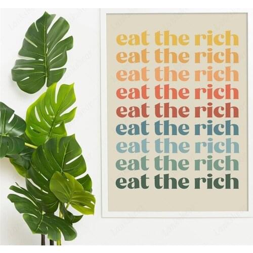Eat The Rich Poster Retro Quotes Wall Art Canvas Painting Prints 70S Style Kitchen Canvas Painting Colorful Pictures Home Decor