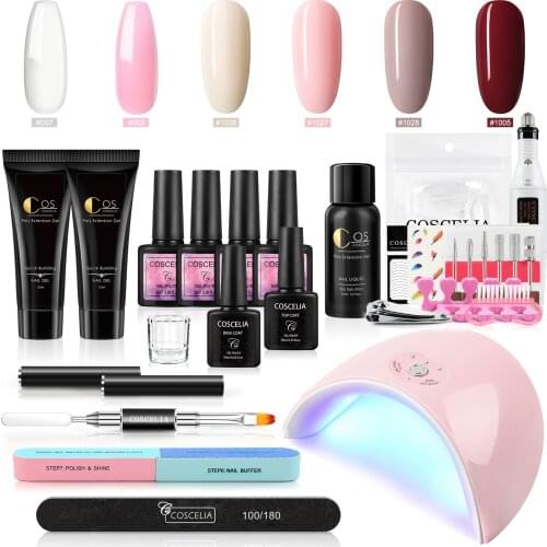 Professional Nail Kit Poly Extension Gel Polish Semi Permanent Soak Off Gel LED Lamp Glitter Color Jelly Gel Manicure Supply