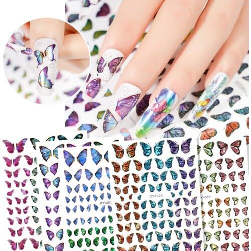 Holografische Vlinders Nails Art Manicure Stickers Blauw Zwart Decals Lente Thema Bloemen Nagel Decoratie Manicure Decoration