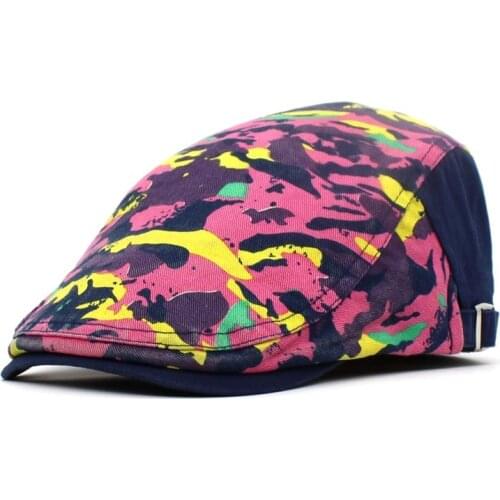 Spring Summer Camouflage Print Newsboy Caps Men Cotton Flat Peaked Cap Women Painter Beret Hats 14