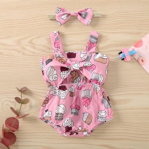 Ice Cream Baby Girl Romper and Headband Newborn Toddler Clothing Set Infant Onesie One-piece Baby Wears