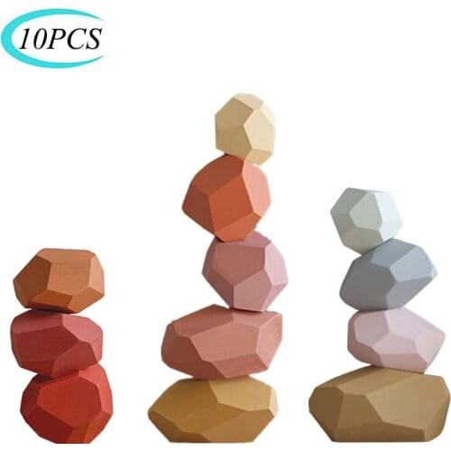 Creative Wooden Log Color/Colored Stone Jenga Building Block Childrens Educational Toy Simple Style Stacking Game Log Color Toy