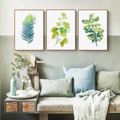 Minimalist Watercolor Painting Plant Wall Art Canvas Painting Green Leaves Hand-Painted Posters and Printing Home Decoration Mur