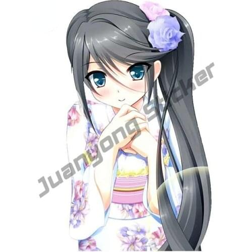 Cartoon Girl In Kimono Anime Car Stickers and Decals JDM Accessories Suitable for VAN RV Phone Bumper Guitar Window KK13x8cm