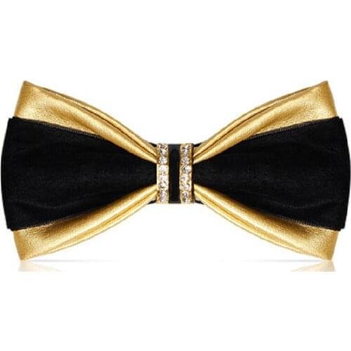 2020 New Fashion Mens Bow Ties for Wedding Double Fabric PU Leather Diamond Bowtie Club Banquet Butterfly Tie with Gift Box