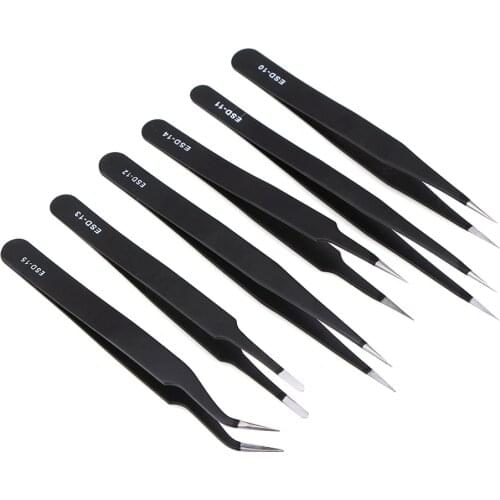 6pcs Safe Stainless Steel Anti-static Tweezers Maintenance Tool Kits