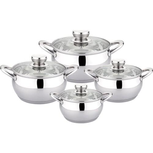 8PCS Stainless Steel Cookware Set 16 18 20 24cm Casserole Induction Pot All Stovetop