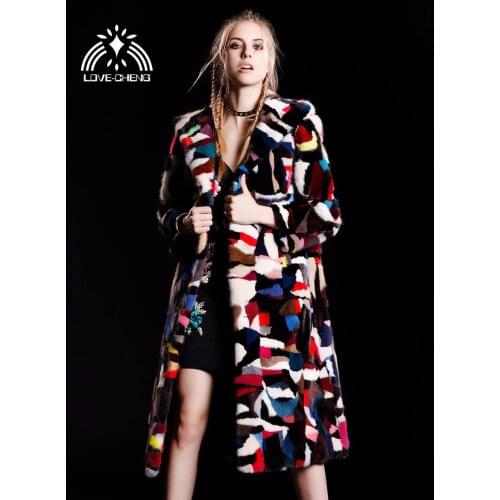 New Natural genuine real Mink Fur coat with hood Womens Fashion All-match X-long 100CM long multi-color colorfull jacket
