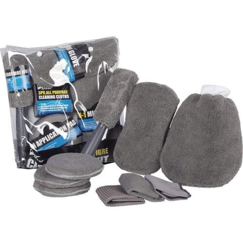 New 9Pcs Microfibre Car Wash Cleaning Tools Set Gloves Towels Applicator Pads Sponge Car Care Kit Wheel Brush Car Cleaning Kit