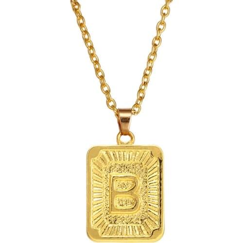A-Z Initial Letter Statement Necklace Women Men Gothic Jewelry Gold Square Alphabet Rectangle Medallion Name Choker Necklaces
