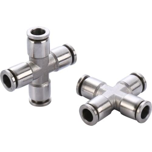 Fit 6mm Or 8mm OD PU Tube Press Fit Push In Quick Connector Cross 4 Ways Pneumatic 304 Stainless Steel Air Fitting Homebrew