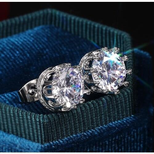 European and American Ins Round Crown Earrings Female Zircon Fashion Retro Prom Earrings Jewelry