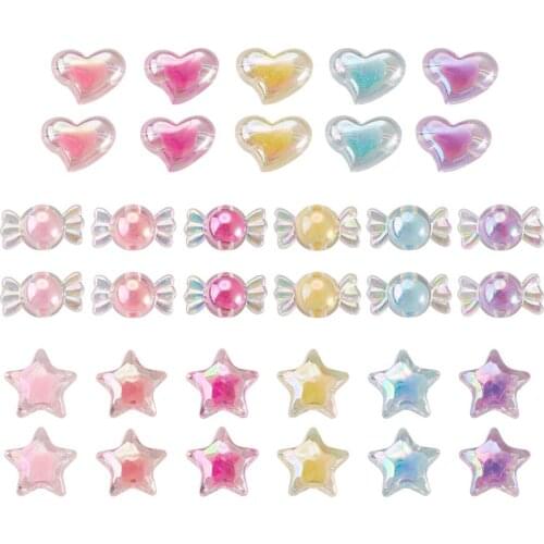 Star/Candy/Heart Acrylic Beads Bead in Bead Style Colorful Loose Beads Fit DIY Jewelry Making Bracelet Earrings Necklace 92pcs