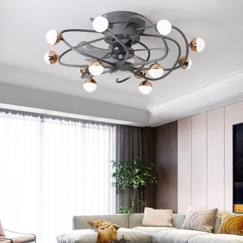 Nordic Creative Bedroom Mute Intelligent Remote Control Fan Light, Living Room Frequency Conversion LED Ceiling Fan Light