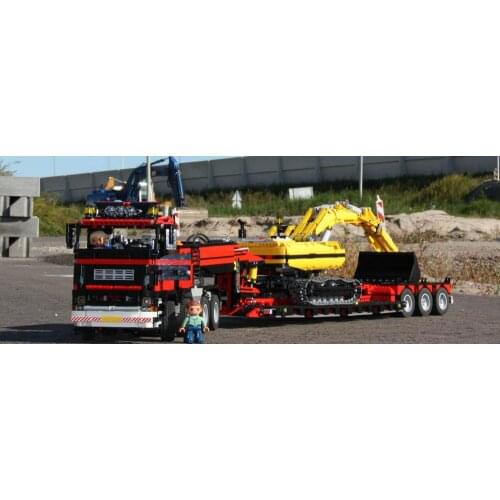 Technology Building Block MOC Drag Head Carriage Truck 8x4 With Detachable Lowloader RC Remote Control Assembling Toy