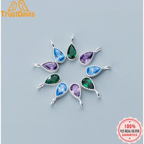 TrustDavis Real 925 Sterling Silver Personality Fashion Sweet Water Drop CZ Charm Pendant Handmade DIY Accessories Jewelry DZ411