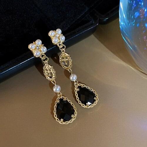 U-Magical Fashion Faux Pearl Waterdrop Rhinestone Dangle Earring for Women Cross Metal Long Tassel Rhinestone Earring Jewelry