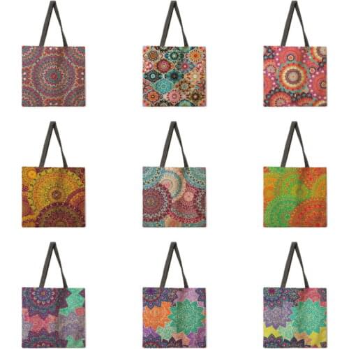 Outdoor shopping bag Mandala painting printing handbag Ladies casual handbag Shoulder bag Fashion beach bag Tote bag