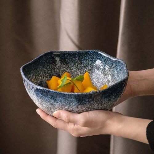 Japanese style retro stone grain fruit salad bowl ceramic bowl household rice bowl dessert bowl soup bowl restaurant creative ta