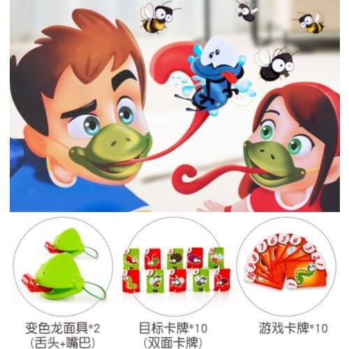 Funny Desktop Game Toys Chameleon Lizard Mask Wagging Tongue Lick Cards Board Game for Children Family Party Toys