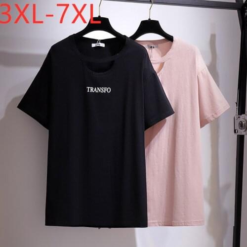New 2021 Ladies Summer Plus Size Tops For Women Large Short Sleeve Loose Cotton Black Pink Letter T-shirt 3XL 4XL 5XL 6XL 7XL