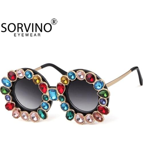 SORVINO Retro Shades For Women Rhinestone Round Sunglasses Luxury Brand Designer Lady Baroque Diamond Circle Sun Glasses SP292