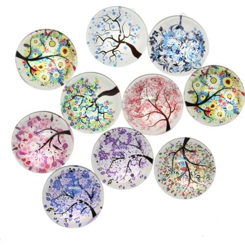 New Fashion 10pcs 25mm Mixed World Tree Peace Tree Handmade Cabochons Glass DIY Embellishment For Crafts Jewelry Making