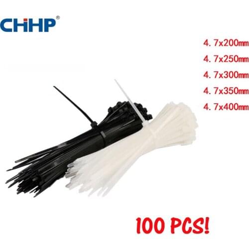 100 PcsSelf-Locking Plastic Nylon Wire Cable Zip Ties Cable Ties Fasten Loop Black White