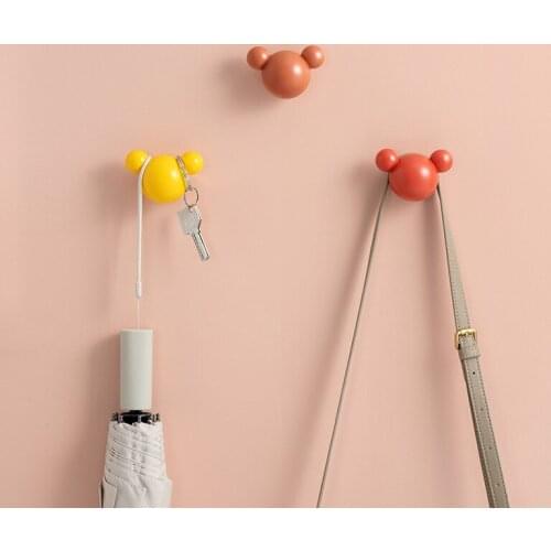 Creative cute bear seamless hook 4 packs Non-marking wall decoration free perforated umbrella bathroom key hook sticky hook